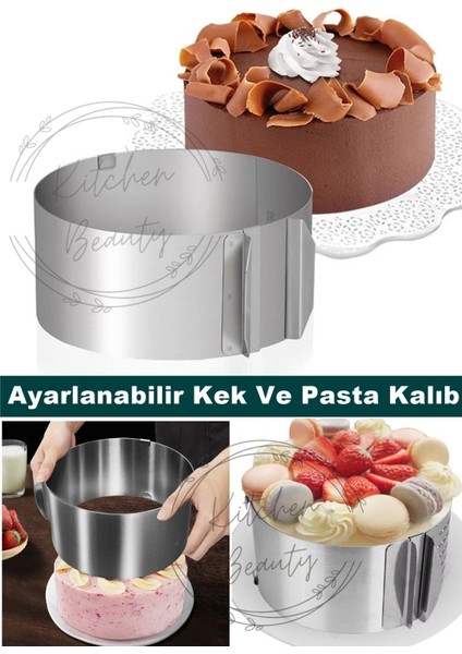 Paslanmaz Ayarlanabilir Kek ve Pasta Kalıbı, Çember, Pandispanya, Gri