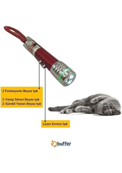 Bfs 3 Fonksiyonlu Kırmızı Beyaz Işıklı LED Lazer Kedi Köpek Oyuncak Anahtarlık