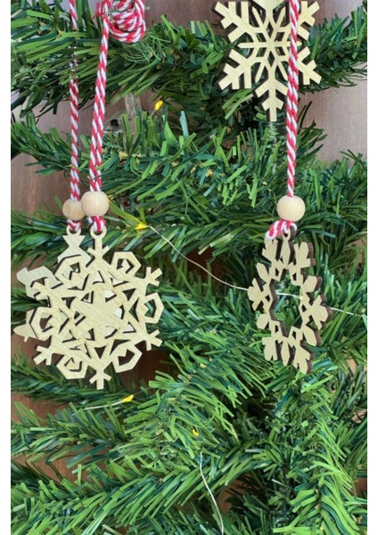 Bfs Pilli Peri Ledli 6 Parça Kırmızı Beyaz Ipli Kar Tanesi Model Ahşap Yılbaşı Ağaç Süsü fırsatları