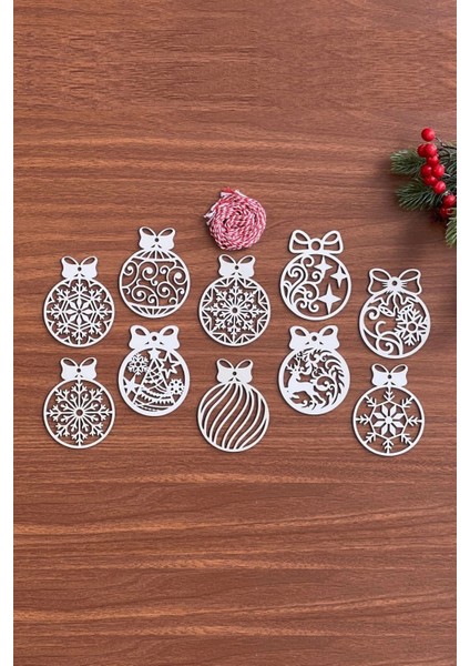 Bfs 10 Parça Kırmızı Beyaz Ipli Fiyonk Model Ahşap Yılbaşı Ağaç Süsü indirimleri