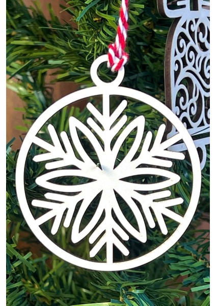 Bfs 10 Parça Kırmızı Beyaz Ipli Karışık Model Ahşap Yılbaşı Ağaç Süsü