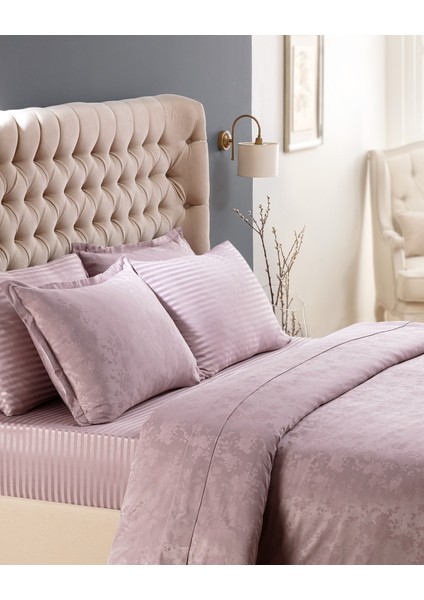 Eze King Size Jakarlı Saten Nevresim Takımı - Açık Mürdüm
