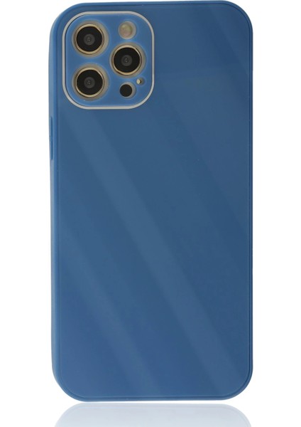 Bfs iPhone 12 Pro Max Kılıf Glass Kapak - Mavi