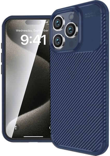 Bfs iPhone 16 Pro Max Kılıf Auto Focus Karbon Kapak - Lacivert