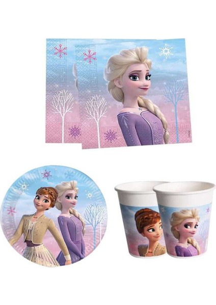Pembe Elsa Temalı Doğum Günü Parti Seti, Tabak, Bardak ve Peçete, Renkli ve Eğlenceli