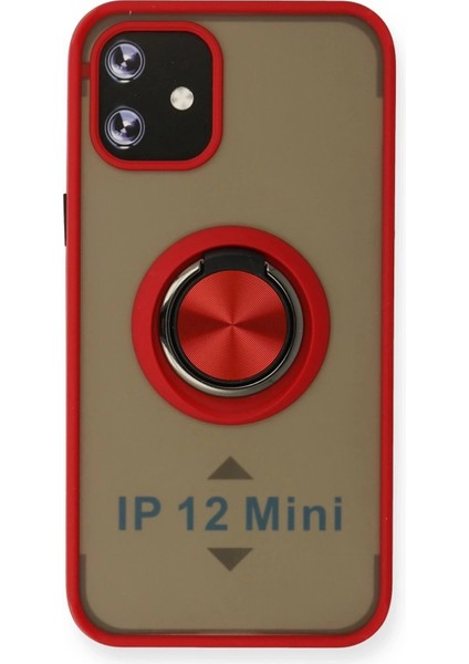 Bfs iPhone 12 Mini Kılıf Montreal Yüzüklü Silikon Kapak - Kırmızı