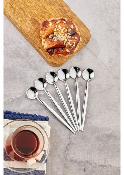 6'lı 18/10 Paslanmaz Yuvarlak Gümüş Çay Kaşığı, 13 Cm, Dayanıklı ve Şık Tasarım fiyatları