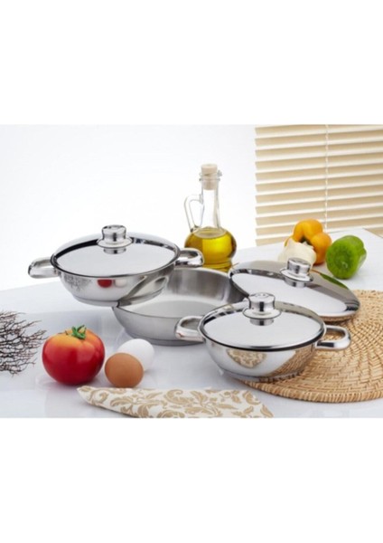 6 Parça Çelik Omlet Seti, Paslanmaz Çelik Kapaklı, Dayanıklı ve Şık Tasarım