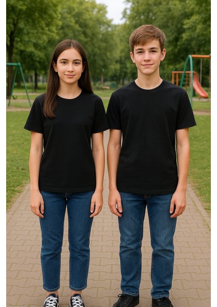 %100 Pamuk Basic Bisiklet Yaka Erkek Çocuk Tişört