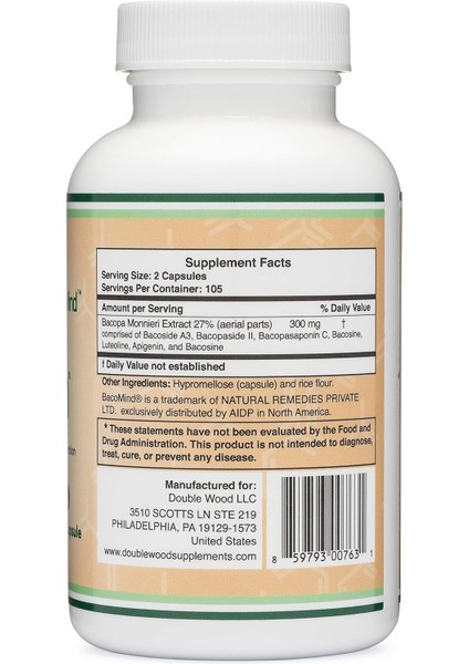 Bacomind Clinically Tested Bacopa 210 Vegan Caps Learning And Memory, Reduces Anxiety fiyatları