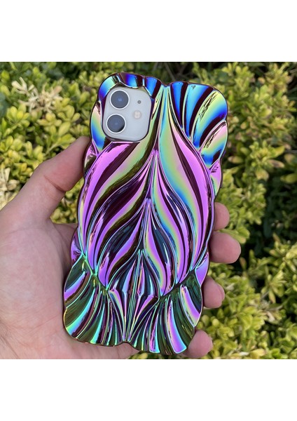 iPhone 11 Kılıf Yaprak Desenli Hologramlı Parlak Darbe Önleyici Silikon Kapak