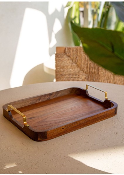 Siyah Metal Kollu Akasya Tepsi 38X28 Cm, Şık ve Dayanıklı Mutfak Aksesuarı modelleri