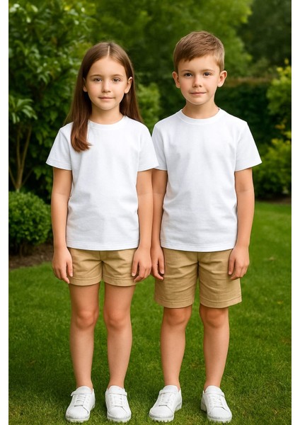 %100 Pamuk Basic Bisiklet Yaka Erkek Çocuk Tişört