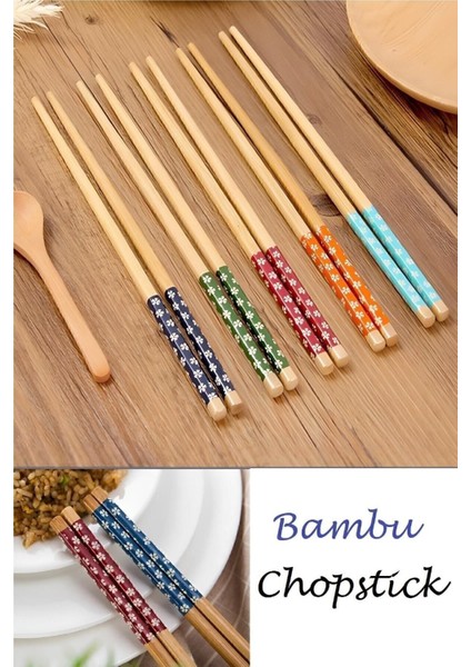 Desenli Yıkanabilir Bambu Yemek Çubuğu, Suşi ve Ramen Için Ideal, Kahverengi Renkli