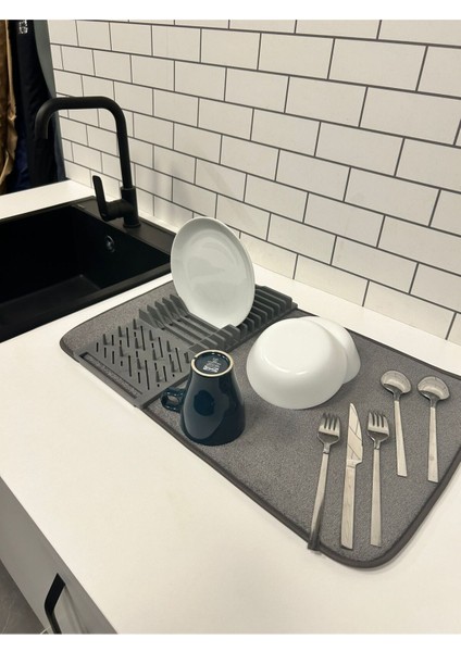 Yumuşak Mikrofiber Matlı Bulaşıklık ve Kurutma Sepeti, Gri Renk fiyatları