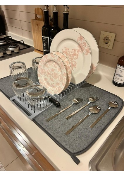 Yumuşak Mikrofiber Matlı Bulaşıklık ve Kurutma Sepeti, Gri Renk modelleri