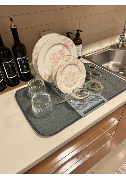 Yumuşak Mikrofiber Matlı Bulaşıklık ve Kurutma Sepeti, Gri Renk fırsatları