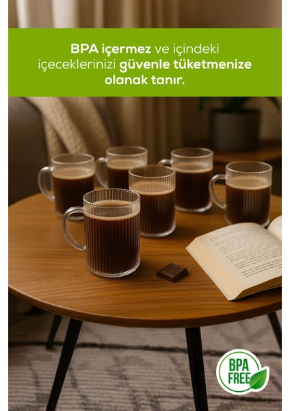 6'lı Çizgili Desenli Kulplu 200 ml Cam Bardak Seti fiyatları
