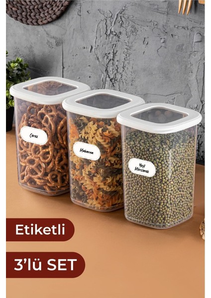 Beyaz Kare Saklama Kabı 3'lü Set, Orta Boy, 1,2 Litre, Foly Etiketli