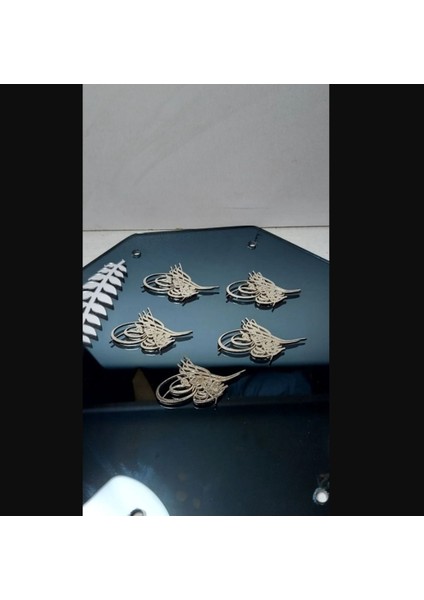 Gümüş Renk Metal Tuğra, 5'li Set, Osmanlı Tarzı, Dekoratif ve Zarif Tasarım