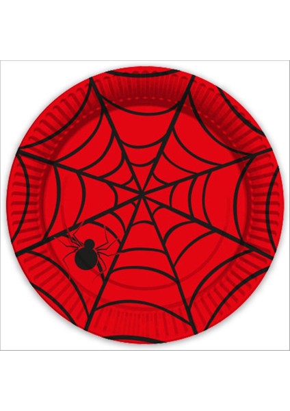 Kırmızı 23CM Örümcek Ağı Desenli Karton Tabak, 8'li Paket