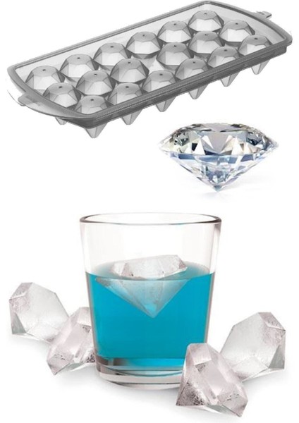 18 Bölmeli Elmas Şekil Buz Kalıbı, Kapaklı, Gri, Pratik ve Şık Buzluk