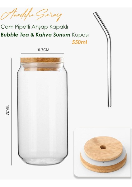 Isıya Dayanıklı Cam Bardak, Pipetli, Ahşap Kapak, 550ML, Bubble Tea ve Kahve Sunumu fiyatları
