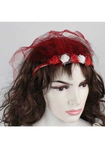 Kırmızı Beyaz Güllü Şık Nedime Tacı, 10 Adet Kına Malzemesi, Zarif ve Lüks Tasarım