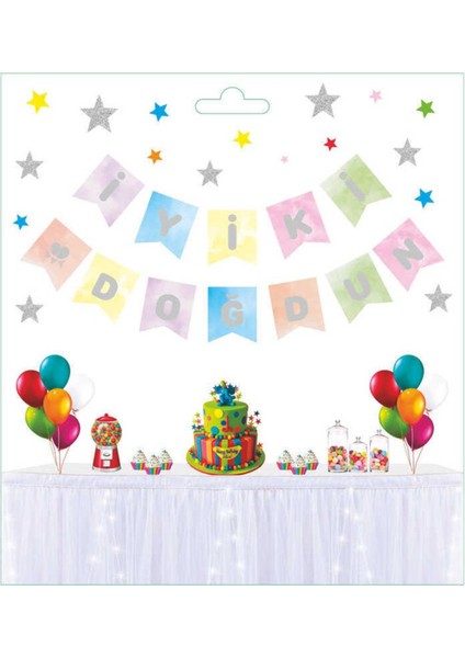 Renkli Makaron Flama, Gümüş Detay, Doğum Günü Süsleri, 1 Adet fiyatları