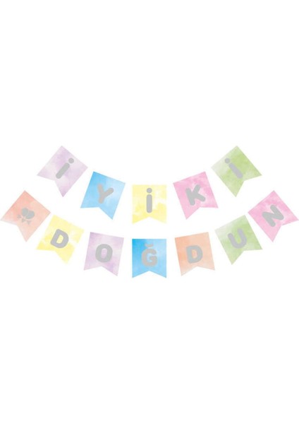 Renkli Makaron Flama, Gümüş Detay, Doğum Günü Süsleri, 1 Adet modelleri