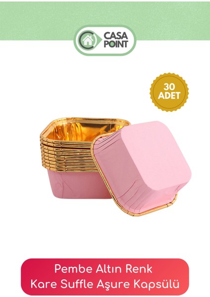 Kare Pembe Gold Muffin Kek Kalıbı ve Sufle Aşure Kabı 30 Adet