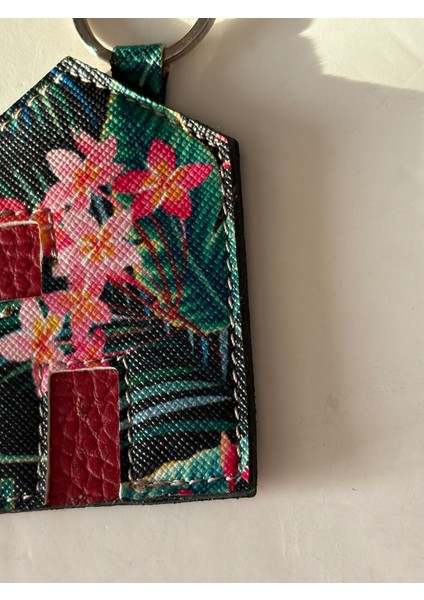 -Berekethane Çiçekli Ev Suni Deri Anahtarlık, Bag Charm,çanta Süsü fiyatları