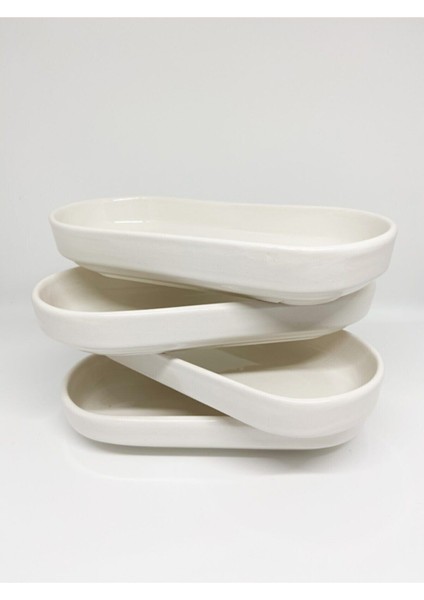 Beyaz 4'lü Seramik Salda Kahvaltılık Kayık Seti