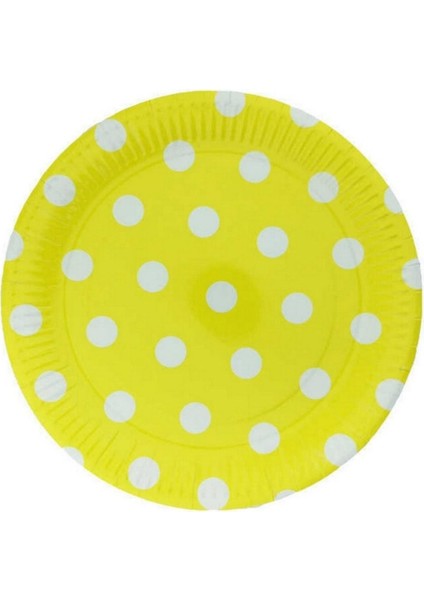 Sarı Puantiyeli Karton Tabak, 23CM, 8'li Set, Şık ve Kullanışlı Parti Malzemesi