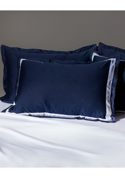 Jeanne Family Size Bordürlü Saten Nevresim Takımı - Lacivert/beyaz fiyatları