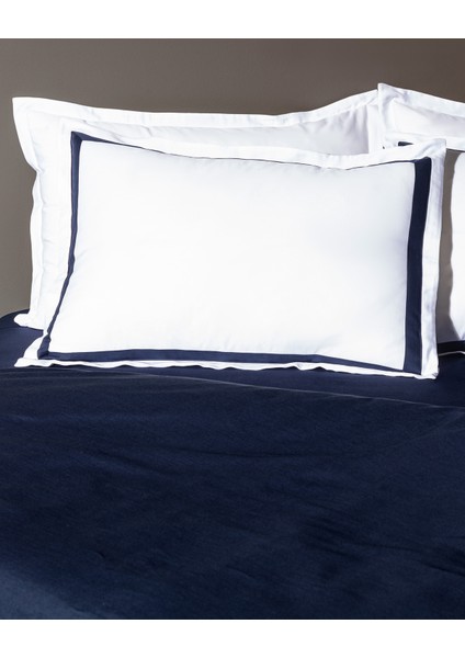 Jeanne Family Size Bordürlü Saten Nevresim Takımı - Beyaz/lacivert modelleri