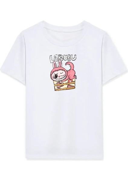 Kız Labubu Çocuk Baskılı T-Shirt - Beyaz