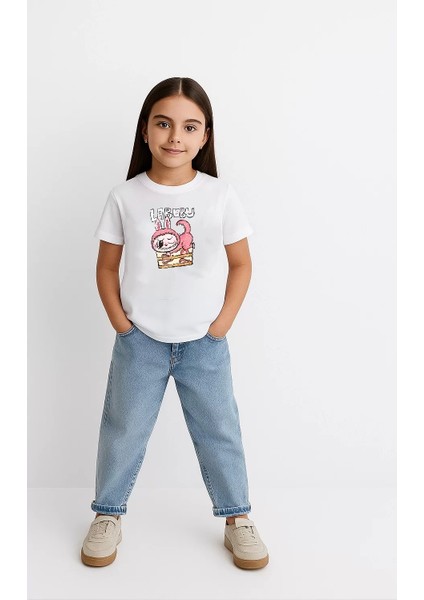 Kız Labubu Çocuk Baskılı T-Shirt - Beyaz fiyatları