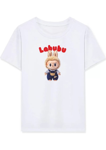 Kız Labubu Çocuk Baskılı T-Shirt - Beyaz