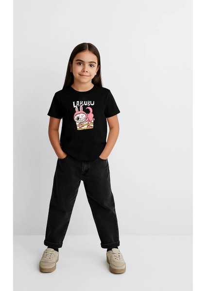 Kız Labubu Çocuk Baskılı T-Shirt - Siyah fiyatları