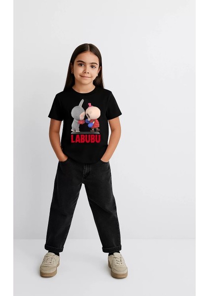 Kız Labubu Çocuk Baskılı T-Shirt - Siyah fiyatları