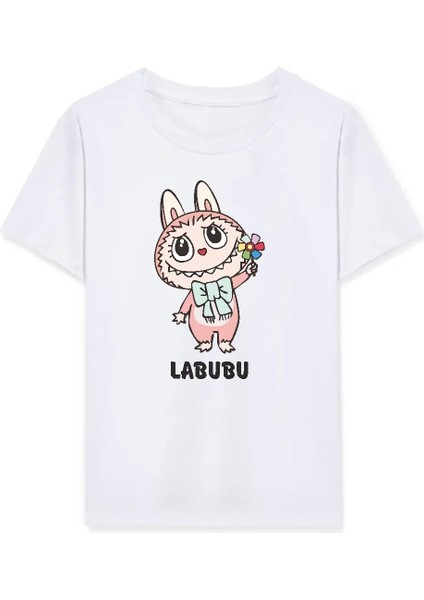 Kız Labubu Çocuk Baskılı T-Shirt - Beyaz