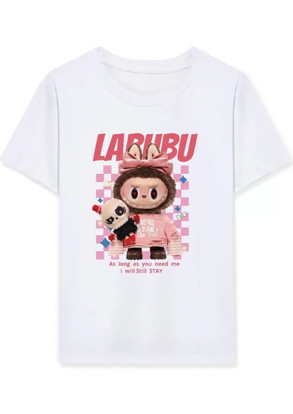 Kız Labubu Çocuk Baskılı T-Shirt - Beyaz