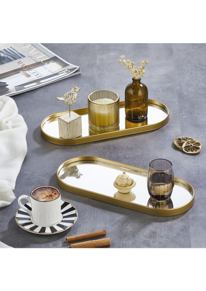 Şık Oval Aynalı Sunumluk, 12X30 Cm, Ikram ve Kahve-Çay Sunumu Için Ideal fiyatları