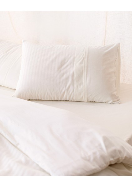 Adrien King Size %100 Pamuk Çizgili Kapaklı Nevresim Takımı - Ekru fiyatları