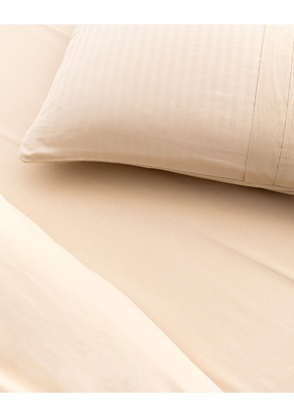 Adrien King Size %100 Pamuk Çizgili Kapaklı Nevresim Takımı - Bej modelleri
