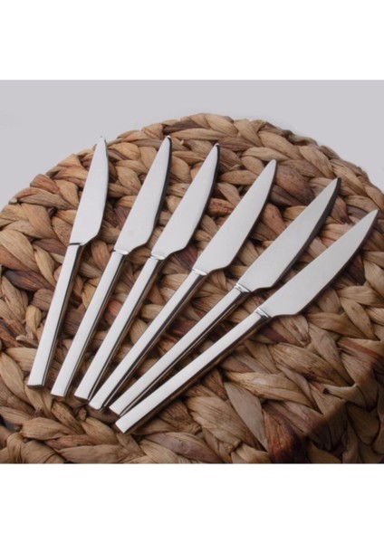 6'lı 18.10 Çelik Yemek Bıçağı, 22 Cm, Şık ve Dayanıklı Set
