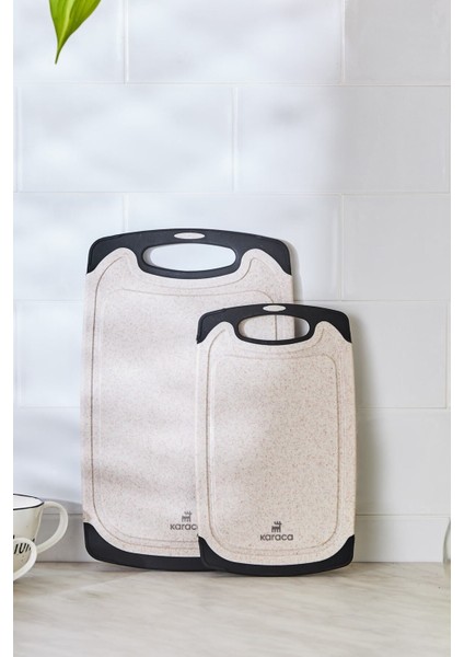 Desenli Krem 2'li Kesme Tahtası, 25/31 Cm, Dayanıklı ve Şık Mutfak Gereci