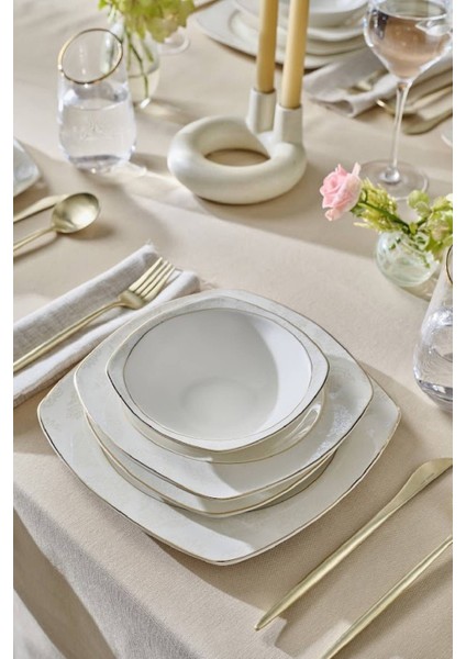 Beyaz 24 Parça 6 Kişilik Zarif Yemek Takımı, Şık ve Şeffaf Tasarım