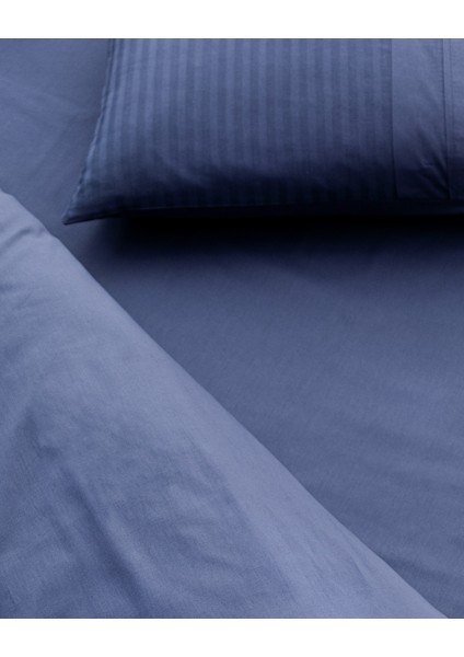 Adrien King Size %100 Pamuk Çizgili Kapaklı Nevresim Takımı - Lacivert modelleri